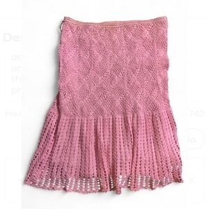 💖 VINTAGE Y2K PINK CROCHET KNIT DROP WAIST SKIRT 💖